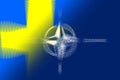NATO-OTAN. Sweden. NATO flag. Swedish flag. Flag with the NATO logo. Concept of annexation of Sweden with NATO-OTAN. Foreground. Royalty Free Stock Photo