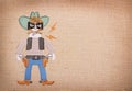 Bandit in cowboy clothes and black mask with guns.Paper cut application background Royalty Free Stock Photo