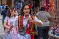 A women in traditional clothes, with a flower in her hair at the spring festival of Bando de la Huerta in Murcia, Spain. 23.04.201