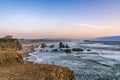 Bandon Beach landscape at dusk from Face Rock State Scenic Viewpoint, Pacific Coast, Oregon, USA Royalty Free Stock Photo