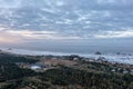 Bandon-by-the-Sea, Oregon Coast. Aerial view of coastline at sunrise