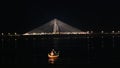 Bandra Worli Sea Link, Mumbai Night scene fishermen boat Royalty Free Stock Photo