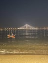 Bandra Worli Sea Link, Mumbai Night scene fishermen boat Royalty Free Stock Photo