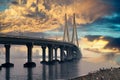 The bandra worli sea link shot at dusk in mumbai a famous landmark that connects the city