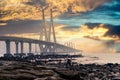 The bandra worli sea link shot at dusk in mumbai a famous landmark that connects the city Royalty Free Stock Photo