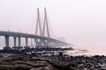 The bandra worli sea link shot at dusk in mumbai a famous landmark that connects the city Royalty Free Stock Photo