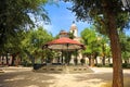 Bandstand with cathedral in the background, Ciudad Real, Spain