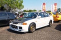 White Mitsubishi Lancer Evolution III in JDM Fest 2025 car meet event Royalty Free Stock Photo