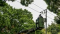 Workers install CCTV cameras in alun alun area, Bandung.