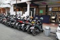 motorbike parking along the shops on Jalan Braga, Bandung