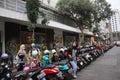 motorbike parking along the shops on Jalan Braga, Bandung