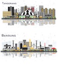 Bandung and Tangerang Indonesia City Skyline Set