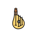 Bandura, kobza, ukrainian national musical instrument flat color line icon.