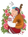 Bandura vector. A girl plays a musical instrument. Ukrainian folklore. Mallow vector