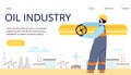 Baner with oilman, gasman on factory in flat style vector illustration Royalty Free Stock Photo