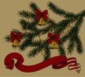 Baner with spruce branch and christmas bells