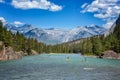 Standup Paddlers on Bow River after the Bow Falls