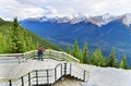 Boardwalk on Sulphur Mountain connecting Gondola landing.Gondola ride to Sulphur Moutain overlooks the Bow Valley and the town of Royalty Free Stock Photo