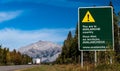 Banff, Alberta, Canada September 22, 2022 An avalanche warning sign along the Trans Canadian Highway