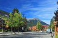 Banff Avenue in Early Morning Light with Sulphur Mountain, Banff National Park, Alberta Royalty Free Stock Photo