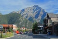 Banff National Park, Canadian Rocky Mountains, Banff Avenue and Mountain Scenery in Early Morning Light, Alberta, Canada Royalty Free Stock Photo