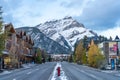 Banff Avenue street view in snowy winter. Banff National Park