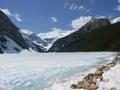 Banff National Park, Canadian Rocky Mountains, Frozen Lake Louise in Spring, Alberta, Canada Royalty Free Stock Photo