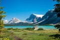 Banff National Park beautiful landscape. Bow Lake lakeshore trail and wooden bridge. Alberta, Canada.