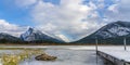 Banff National Park beautiful landscape, Vermilion Lakes frozen in winter Royalty Free Stock Photo