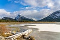 Banff National Park beautiful landscape, Vermilion Lakes frozen in winter Royalty Free Stock Photo