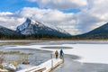 Banff National Park beautiful landscape, Vermilion Lakes frozen in winter Royalty Free Stock Photo