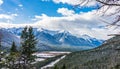 Banff National Park beautiful landscape in winter. Frozen Vermilion Lakes and Canadian Rocky Mountains. Royalty Free Stock Photo