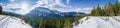 Banff National Park beautiful mountain landscape. Panorama view Mount Rundle valley. Hoodoos Viewpoint, Canadian Rockies. Royalty Free Stock Photo