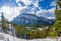 Banff National Park beautiful mountain landscape. Panorama view Mount Rundle valley. Hoodoos Viewpoint, Canadian Rockies. Royalty Free Stock Photo