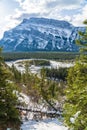 Banff National Park beautiful mountain landscape. Panorama view Mount Rundle valley. Hoodoos Viewpoint, Canadian Rockies. Royalty Free Stock Photo