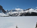 Banff National Park with Frozen Bow Lake in Spring, Canadian Rocky Mountains, Alberta Royalty Free Stock Photo