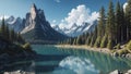 Banff National Park\'s Lake Louise reflects snow-capped mountains in its turquoise water, creating a scenic landscapeBanff Royalty Free Stock Photo