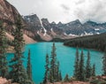 Banff`s Lake Louise is home to Moraine Lake`s beautiful blue water Royalty Free Stock Photo