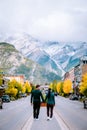 Banff village in Banff national park Canada Canadian rockies, couple on vacation in Canada Royalty Free Stock Photo