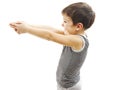 Bang bang. Boy pointing in the copy space with gun gesture Royalty Free Stock Photo