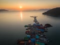 Bang Bao floating fishing village on Koh Chang Thailand with the golden sunset in the background Royalty Free Stock Photo