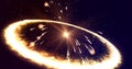 Bang explosion of galaxy, planet stars with sparks of fire blast wave and ejection of plasma glow energy rings in open space. Royalty Free Stock Photo