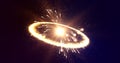 Bang explosion of galaxy, planet stars with sparks of fire blast wave and ejection of plasma glow energy rings in open space. Royalty Free Stock Photo