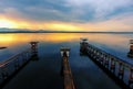 Bang Phra Reservoir Chonburi, Thailand.With the morning light.The bridge extends into the reservoir.Beautiful views Royalty Free Stock Photo