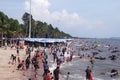 Bang Saen Chonburi, Thailand - April 15, 2018 Many tourists come to the sea. in the long weekend holiday. Songkran Festival