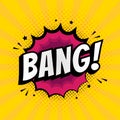Bang sign. Wording comic speech bubble in pop art style on burst and haft tone background, cartoon background Royalty Free Stock Photo