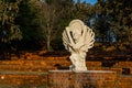 Bangalore, India - 10.01.2023: Close up Garuda Statue. Indian traditional symbol of hindu religion.