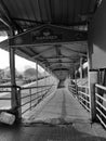 Closeup of Yesvantpur Junction railway station inside view of station corridor, escalator, pedestrian path, trains in a platform