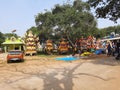 Closeup of beautiful decoration of many chariots near the Madana Gattamma Temple near Kodigehalli