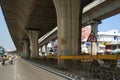 Beautiful view of Tumkur or Nelamangala 8 Lane Road with flyover, metro pillar and metro stop with limited traffic jam on road